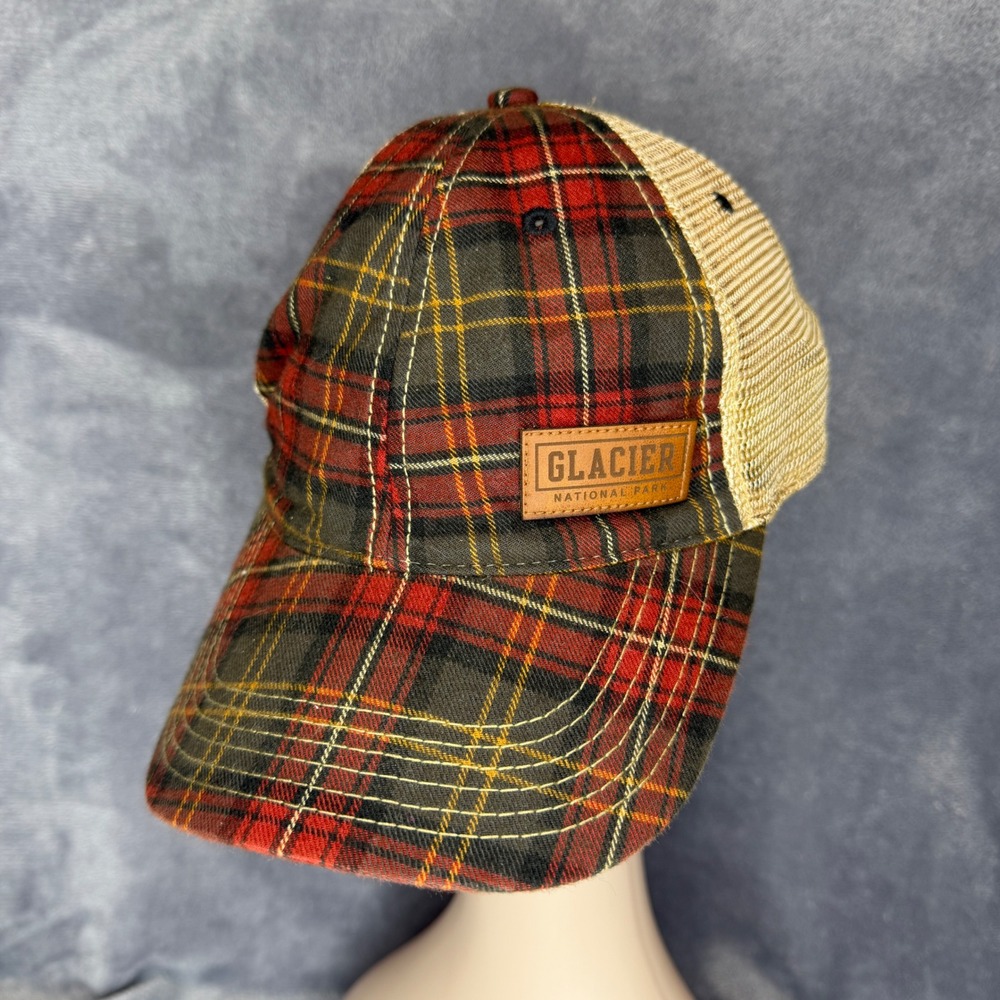Legacy Glacier National Park Hat Unisex OSFM Red Plaid Mesh Snapback Trucker Cap